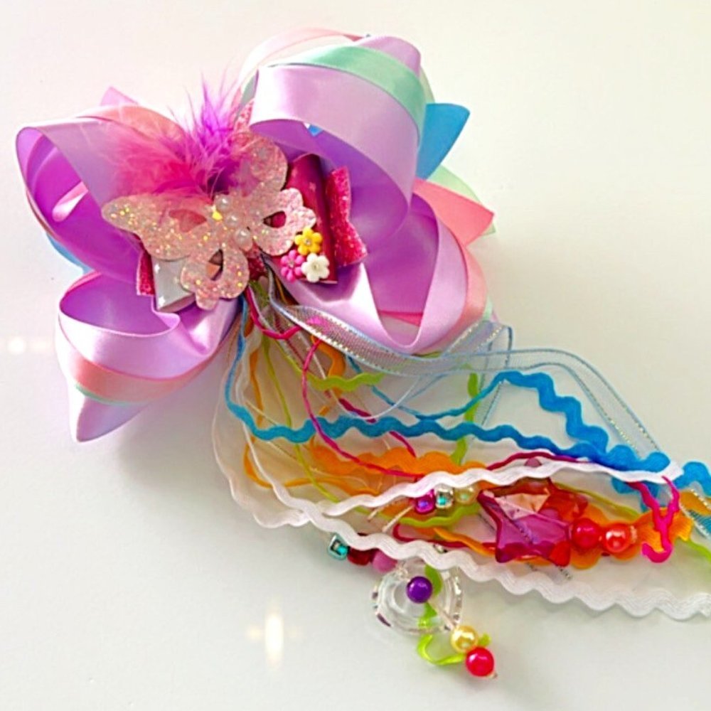 Butterfly Accessories Girls Hair Bow Clip with Colorful Ribbons Handmade. NEW